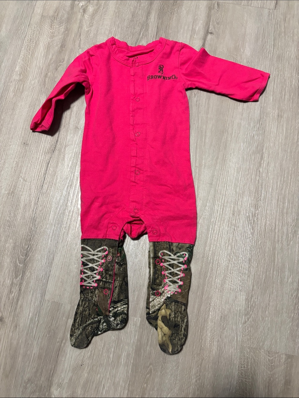 Browning Hot Pink Footed One-Piece with Camo Boot-Print Legs